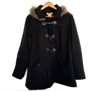 Paris Blues Coat Women's 3X Black Toggle Closure Faux Fur Hooded Pockets Jacket
